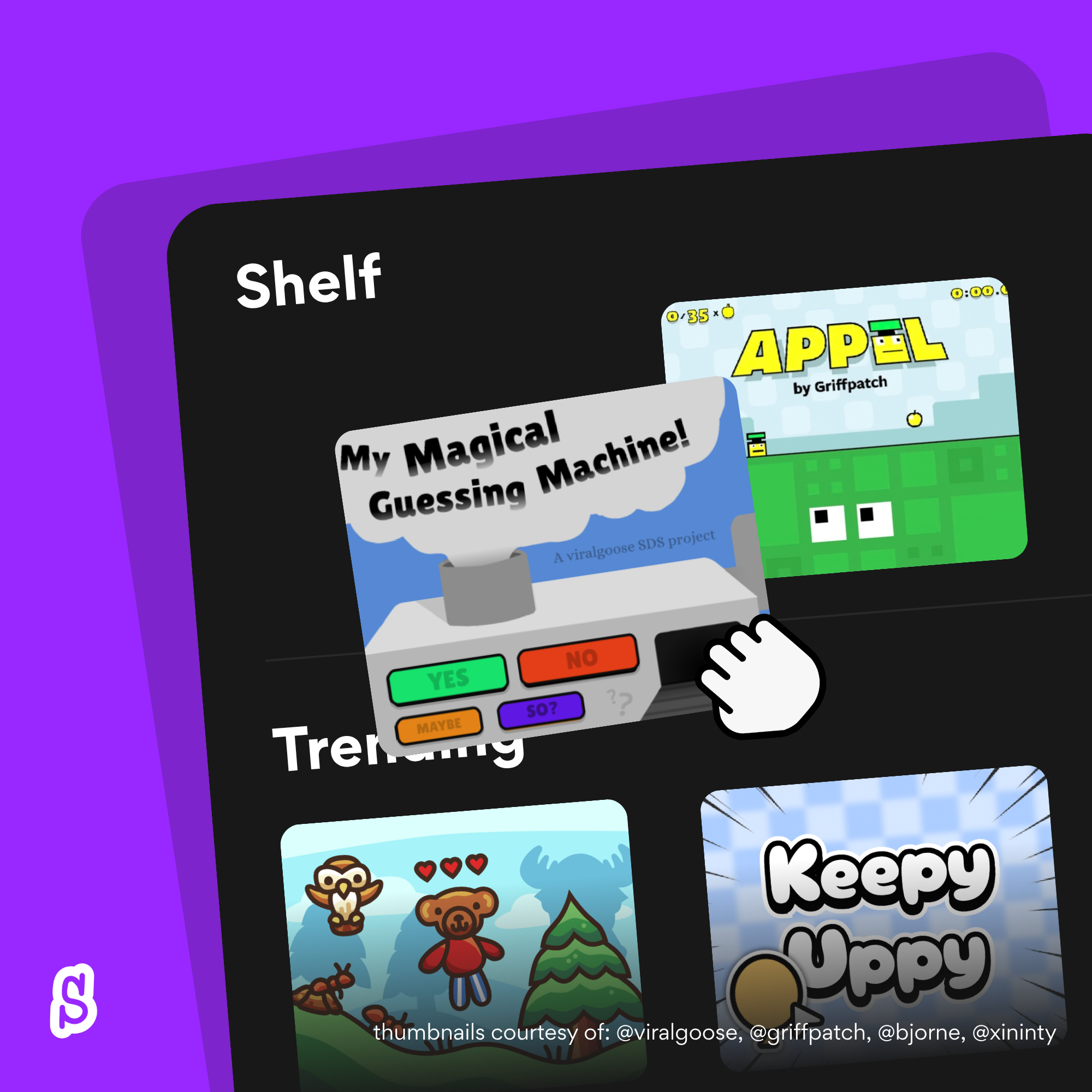 BetterScratch project shelf artwork with saved project thumbnails